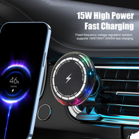 Support de chargeur sans fil magnétique pour voiture MIUSB 15W, avec lumière RGB, charge rapide pour téléphone portable, sans fil