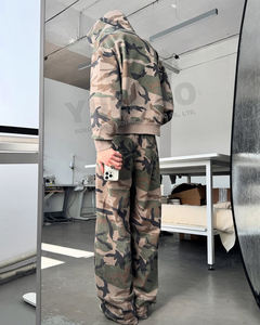 Setelan Hoodie dan celana olahraga kustom, setelan Hoodie katun kamuflase cuci asam Camo ukuran besar, setelan olahraga Streetwear pria - Product Image 2