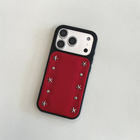 Coque anti-chute haut de gamme en matériau IMD style INS avec rivets bordeaux pour iPhone 14/13 et 17/16/15 PRO MAX
