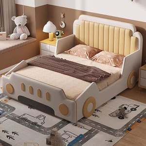 Race <b>Car</b> Kids <b>Bed</b> Solid Wood Guardrails Creative Storage Cartoon Design Modern Minimalist Full Size <b>Boys</b> Bedroom Comfortable - Product Image 3