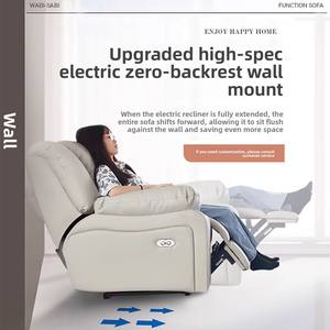 Gran oferta, juego de sofá de cuero de tres asientos eléctrico italiano moderno, brazo de madera maciza, reclinable multifuncional, madera de cuero genuino - Product Image 4