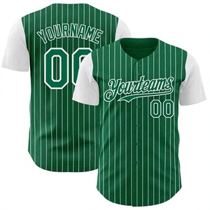 Maillot de baseball personnalisé 2026 vert rayé avec impression sublimée de votre nom sur le devant, unisexe adulte, manches courtes, séchage rapide, respirant - Product Image 1