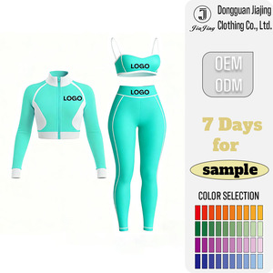 Completo Estivo da <span class=keywords><strong>Donna</strong></span> in 3 Pezzi, Tuta Sportiva Personalizzata, Top Bralette, Giacca e Pantaloncini in Colori Contrastanti - Product Image 3