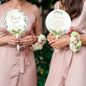Éventails en plastique personnalisés pour mariage avec nœud, en forme de feuille, pour remerciements, en vrac, pour anniversaire, fête prénuptiale - Product Image 3