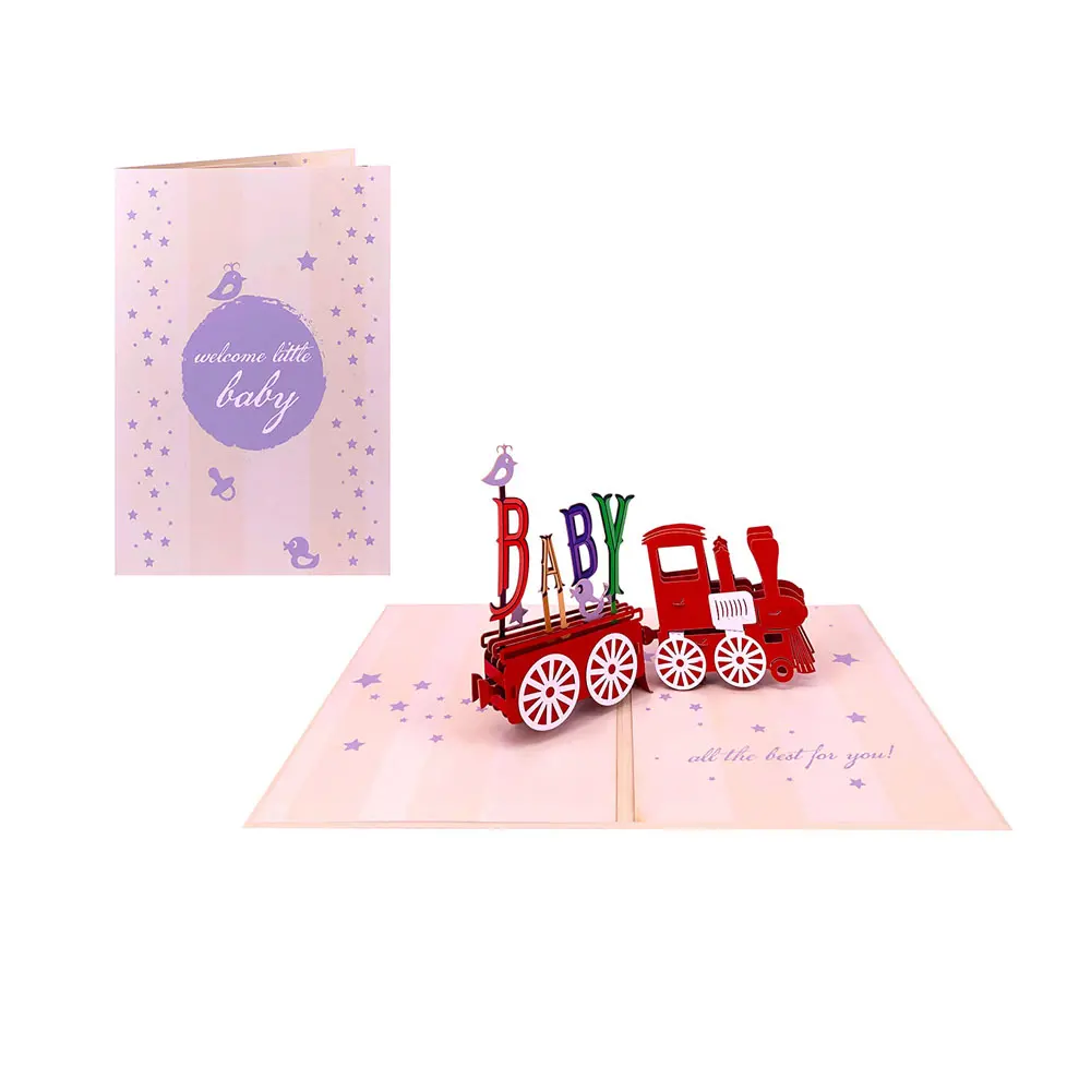 Winpsheng wholesale custom logo newborn baby greeting card pop-up birthday card handmade 3D invitation card