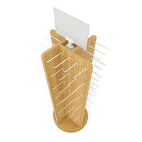 Présentoir rotatif en bois à 4 faces avec crochets métalliques pour accessoires de porte-clés et marchandises en magasin