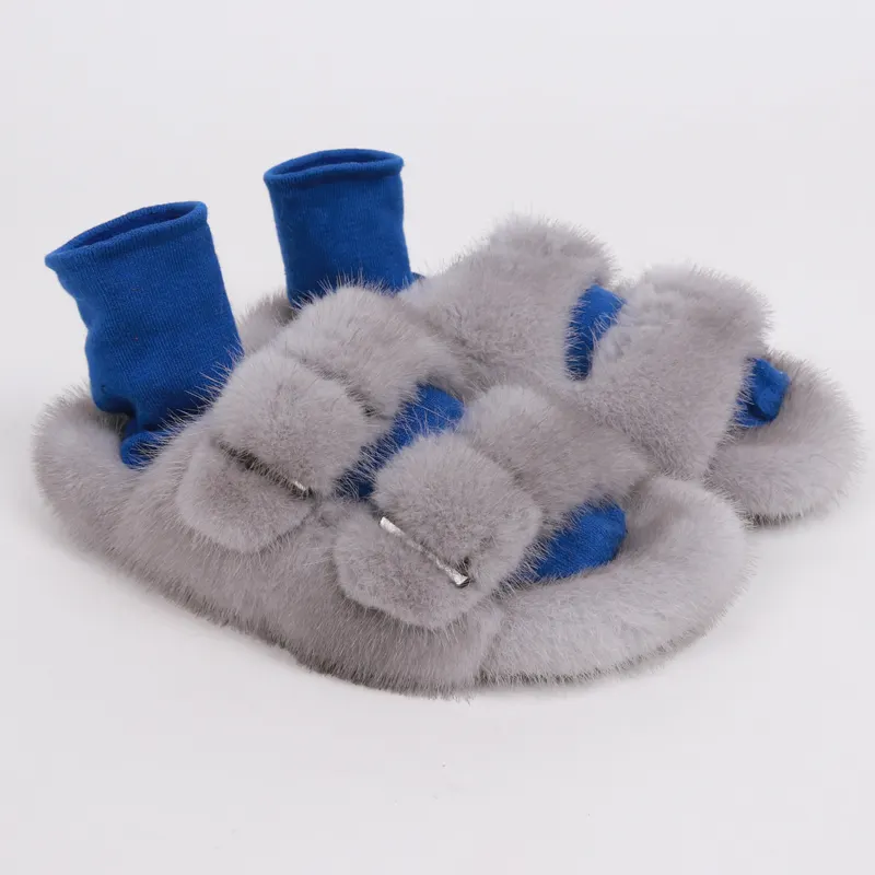 Wholesale Fashion Custom Winter Warm Luxury Fur Slippers Real Mink Fur Slides for Women