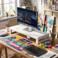 Support d'écran élégant en métal blanc minimaliste, base d'ordinateur moderne à un seul niveau de 55 cm pour le bureau à domicile