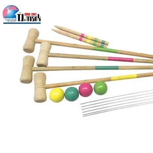 Al Aire Libre tamaño pequeño personalizado color brillante colorido 4 jugadores juego de croquet de madera para niños