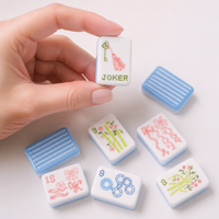 Ensemble de Mahjong américain en point de croix pastel, 160 tuiles en acrylique, ruban rayé au dos, design nœud, cadeau de fête