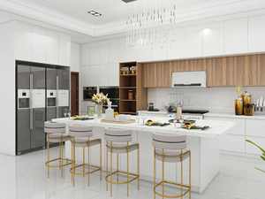 Gabinetes de Cocina Modernos de Madera Maciza, Chapa de Madera Blanca, Madera Contrachapada, Fregadero de Acero Inoxidable, Encimera de Cuarzo para Apartamentos - Product Image 5