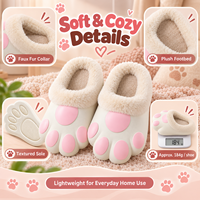 Chaussons d'hiver pour femmes en forme de patte de chat 3D, chauds, en peluche, doux, mignons, originaux, pour la maison et la chambre