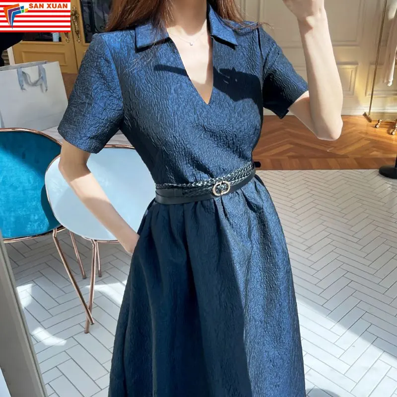Spot sales 2023 new woman clothes wholesale fashion apparel elegant casual dresses Korean style V-neck slim fit dress woman