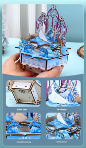 Boîte à musique en bois faite à la main, ensemble de blocs de construction pour les enfants de 5 à 14 ans, modèle de château de glace à assembler soi-même, jouet unisexe - Product Image 3