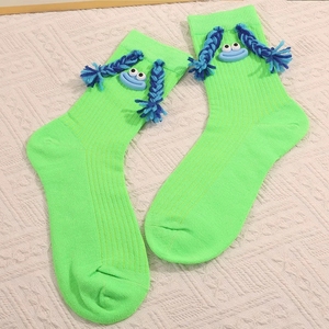 Calcetines de media caña para niña con diseño de boca de cerdo y coleta, estilo <span class=keywords><strong>Ugly</strong></span> Doll, con contraste de colores, para uso exterior, bonitos y divertidos. - Product Image 3