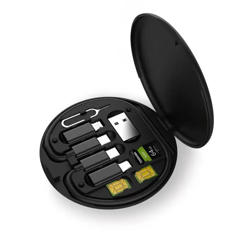 Kit kabel pengisi daya Universal Multi tipe 60w, dudukan ponsel pengeluaran Pin penyimpanan kompak kotak penyimpanan kartu adaptor pintar Polybag