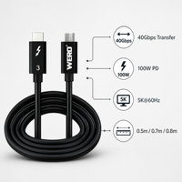 Câble passif Thunderbolt 3 certifié 40 Gbit/s 5A PD, cordon USB-C multifonction pour ordinateur portable, station d'accueil, SSD, moniteur