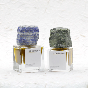 Crimp Empty Clear Spray Square 30ml 50ml 100ml Glass Perfume <b>Bottles</b> With Jade Stone Caps - Product Image 2