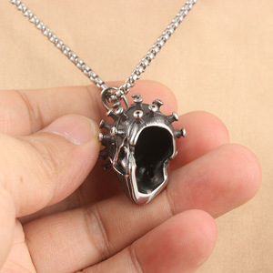 yunnique Stainless Steel Skull Pendant With Covid 19 Mask Design Punk Retro <b>Men's</b> Necklace Themed Charm Geometric Skeleton Style - Product Image 2
