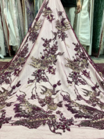 Tulle brodé à la main de couleur blanche, dentelle avec perles, fleurs 3D, vente en gros, tissu africain et français, nouvelle collection 2020