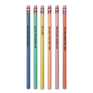 Wholesale 7 inch round shape custom logo printed wood hb pencil set with colorful eraser pencils for children school