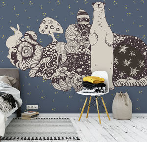 Ink <strong>Wash</strong> Animal Mural, <strong>Hand</strong>-Painted Eco-Friendly Fireproof Line Art Wallpaper for Modern Kids Room - Product Image 6