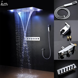 Moderne LED Plafonnier Encastré <span class=keywords><strong>Cascade</strong></span> Pluie Douche Thermostatique de Douche À Haut Débit Inverseur Mélangeur 5 Fonctions - Product Image 5