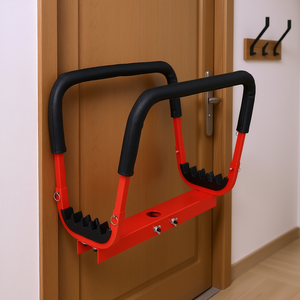 Colgador de puerta rojo de metal con gancho acolchado para ropa, para colocar detrás de puertas o en paredes, de un solo nivel, forma rectangular, acabado brillante. - Product Image 2