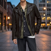 Blouson Bomber Homme en Cuir et Toile, Col Montant, Logo Frontal, Imperméable, Respirant, Tendance, Moderne, pour Clubs, Rendez-vous Décontractés, Streetwear