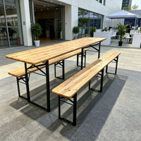 Ensemble de table pliante en bois portable, plateau en bois massif, pieds en métal, gain de place, table de pique-nique, table de salle à manger, design moderne pour l'extérieur et les hôtels