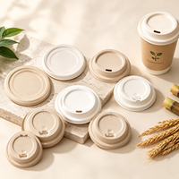 Couvercle de tasse biodégradable 80-90 mm, résistant à la chaleur, en résidus de canne à sucre, jetable, rond, design moderne et minimaliste