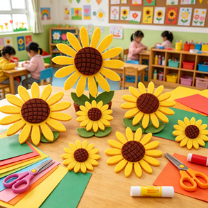 Autocollants muraux 3D en feutre tournesol, en tissu non tissé, modernes, pour la décoration <span class=keywords><strong>de</strong></span> salles <span class=keywords><strong>de</strong></span> classe <span class=keywords><strong>de</strong></span> maternelle et d'<span class=keywords><strong>écoles</strong></span> primaires, autocollants muraux pour crèches - Product Image 6