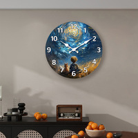 Horloge murale moderne en bois MDF de 12 pouces, motif champ de tournesols personnalisé, best-seller transfrontalier, mouvement silencieux à quartz, fonctionne sur piles