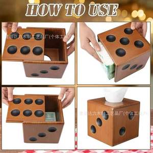 Dice Shaped <b>Wooden</b> Tissue Box Square Home Decorative Storage For <b>Desk</b> Use Handmade <b>Solid</b> Color 3 Layer Capacity - Product Image 4