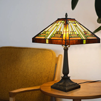   Lampe de table en résine, lampe de bureau, abat-jour en verre teinté fait main de 16 pouces de large, style mission moderne, ampoule E26, salon, chambre à coucher