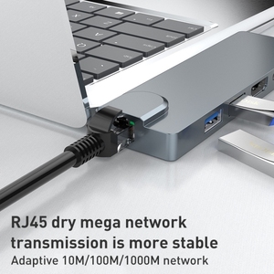 อะแดปเตอร์ SHL731 8 in 1 60W PD/RJ45/ 4K/USB <span class=keywords><strong>3</strong></span>.0 HUB สำหรับ <span class=keywords><strong>Surface</strong></span> <span class=keywords><strong>Pro</strong></span> <span class=keywords><strong>3</strong></span> / 4 / GO พร้อมแท่นวางขยายพอร์ต มีสินค้าพร้อมส่ง - Product Image 3