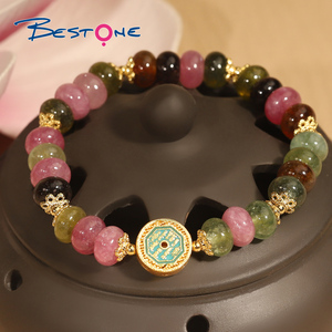 Красочная Йога чакра исцеляющая энергетическая Хрустальная бижутерия подарок натуральный разноцветный турмалиновый браслет из бисера с китайским шармом - Product Image 4