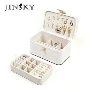 Button Flip Top Jewelry Box <b>Storage</b> Case with Compartments for Necklace Earrings Rings Jewelry Organizer <b>Chest</b> - Product Image 1