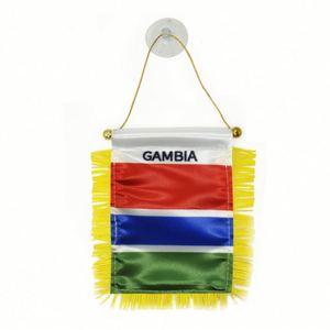 ธงซาตินกัมเบียแบบกำหนดเอง ธงติดรถยนต์ขนาดเล็ก พร้อมพู่สีเหลือง - Product Image 1