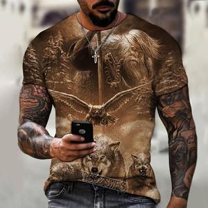 Camiseta de Manga Corta Transpirable de Verano para <span class=keywords><strong>Hombre</strong></span>, Secado Rápido, Venta al por Mayor, Impresión por Transferencia de Calor, Serie de Terror de Lobos, <span class=keywords><strong>Hombre</strong></span> <span class=keywords><strong>Lobo</strong></span> Feroz - Product Image 5