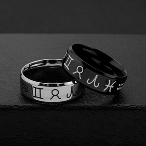 Anillos del Zodiaco Personalizados Go Party, Negros y Plateados, Joyería de Acero Inoxidable, Anillo Grabado con los 12 Signos del Horóscopo para Hombre, Regalos de Cumpleaños - Product Image 3