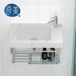 Meuble-lavabo de salle de bain moderne européen en pierre frittée avec étagère d'armoire en acier inoxydable et <span class=keywords><strong>barre</strong></span> de tour pour ferme - Product Image 1