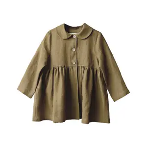 Boutique Girls' Trench Coat Kids Baby Windbreakers Europe Design Girl Nordic Peter Pan Collar Linen Jackets