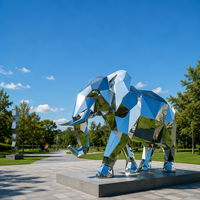 Sculpture d'éléphant en acier inoxydable, style traditionnel et moderne, polie, géométrique, pour décoration extérieure de jardin, parc, place publique, hôtel