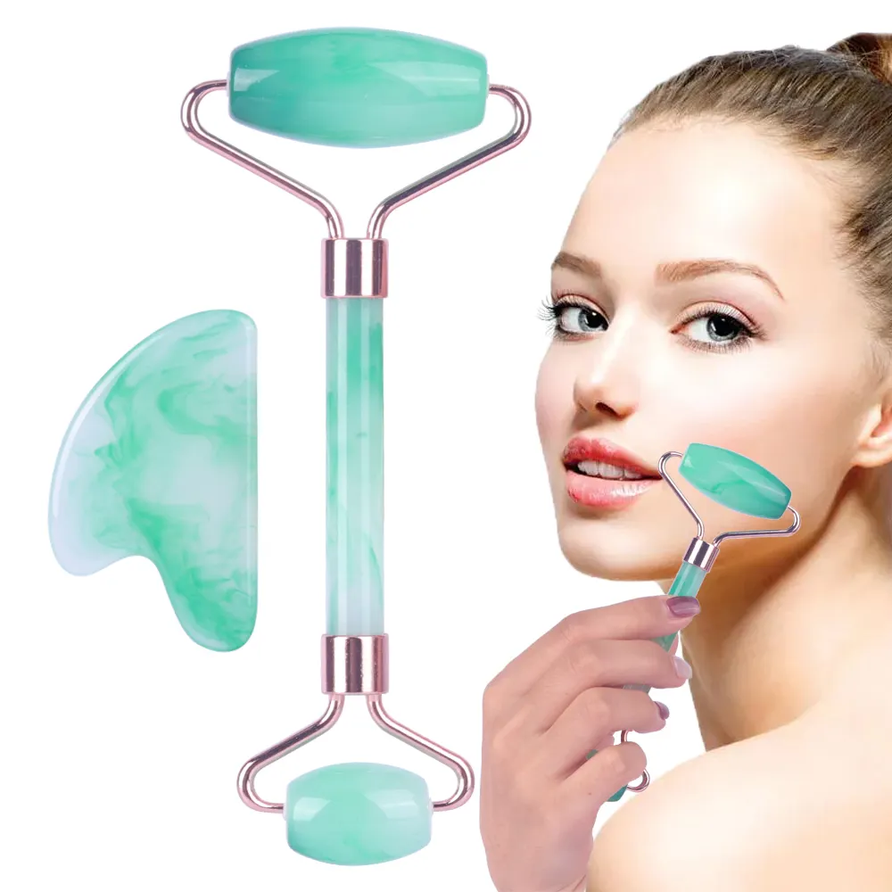 Fabriek Groothandel Custom Logo Anti Veroudering Schoonheid Gezichtsrol Quartz Massage Gua Sha Steen Jade Roller Set