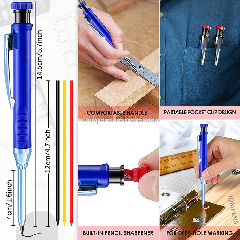 Solid Carpenter Pencil Long Nosed Deep Hole Mechanical Pencil Marker with Built in Sharpener Long Nib Deep Hole Marker Pen