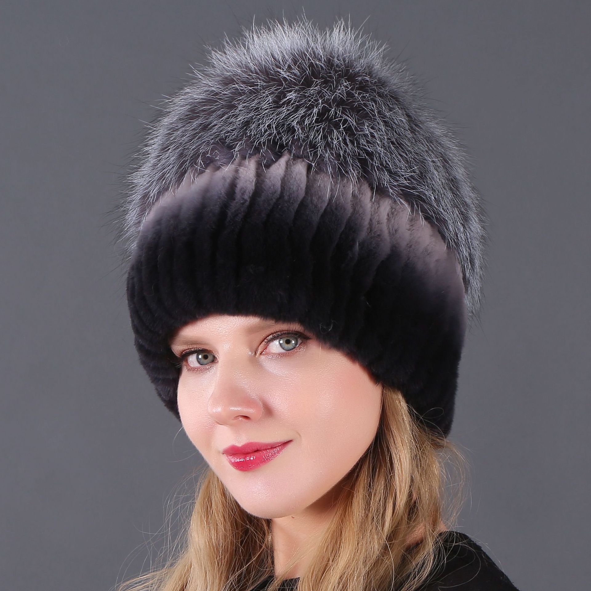 Real mink fur hat — Cozy Winter chic Mink Hat Women, Real Fur Knitted Hat With Fox Fur Trim  main image 2