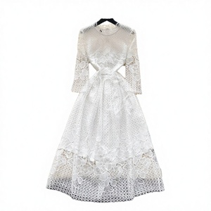 Robe Midi Décontractée Slim pour Femme, Tunique Romaine d'Été Durable et Respirante en Tissu, Style Empire avec Dentelle Évidée - Product Image 2