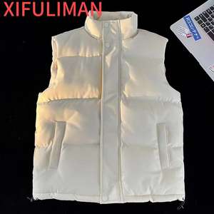 Gilet unisexe d'automne et d'hiver à col montant, vêtements d'extérieur en coton et soie de style coréen, haut imperméable à fermeture éclair pour couples - Product Image 3