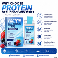 OEM ODM Isolat de protéines de lactosérum en bandes orales à dissolution rapide, saveur mélange de baies, favorise la croissance musculaire, absorption rapide, film oral portable